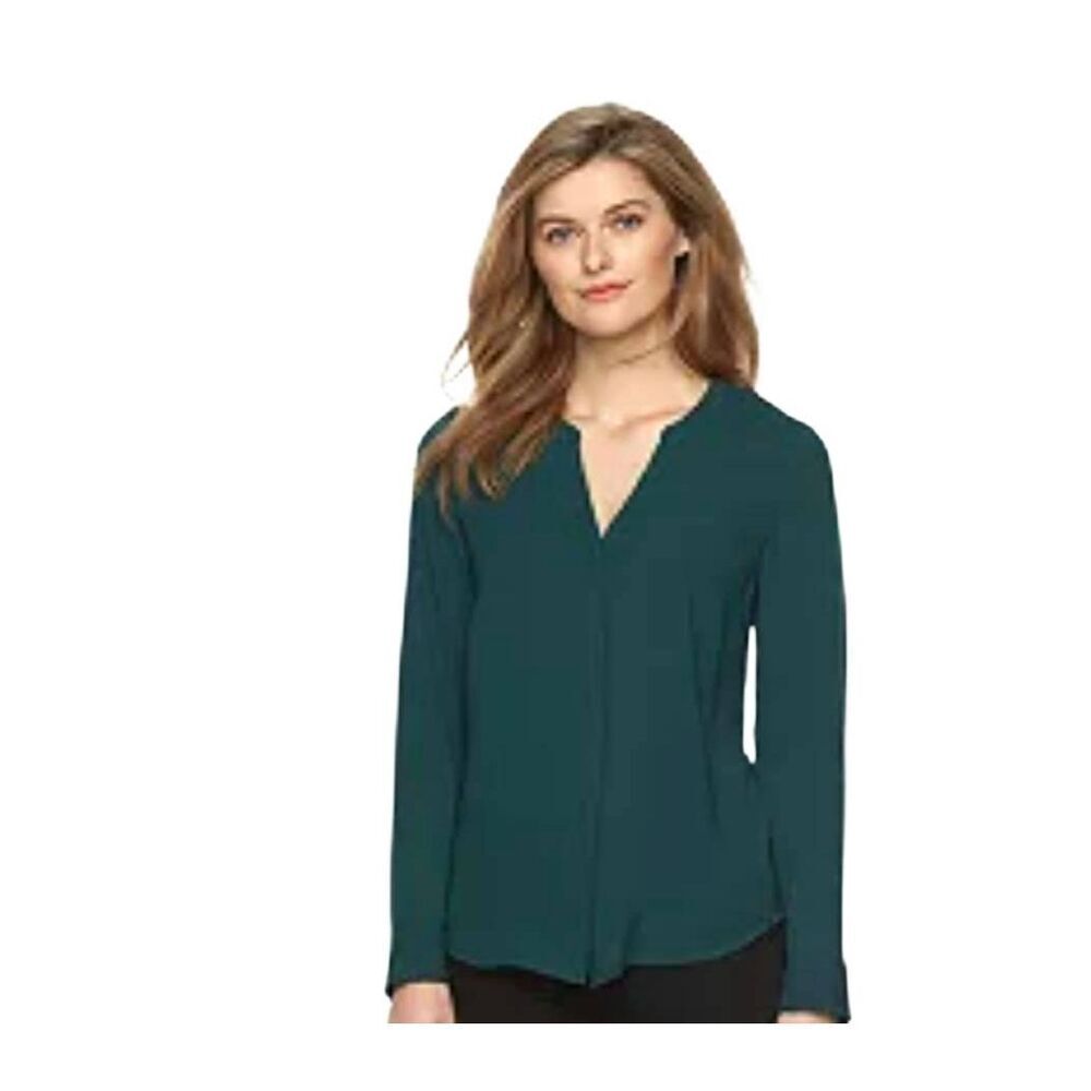 Apt 9 Women's Dark Green Poly Crepe V-Neck Top w Roll Tab Sleeves